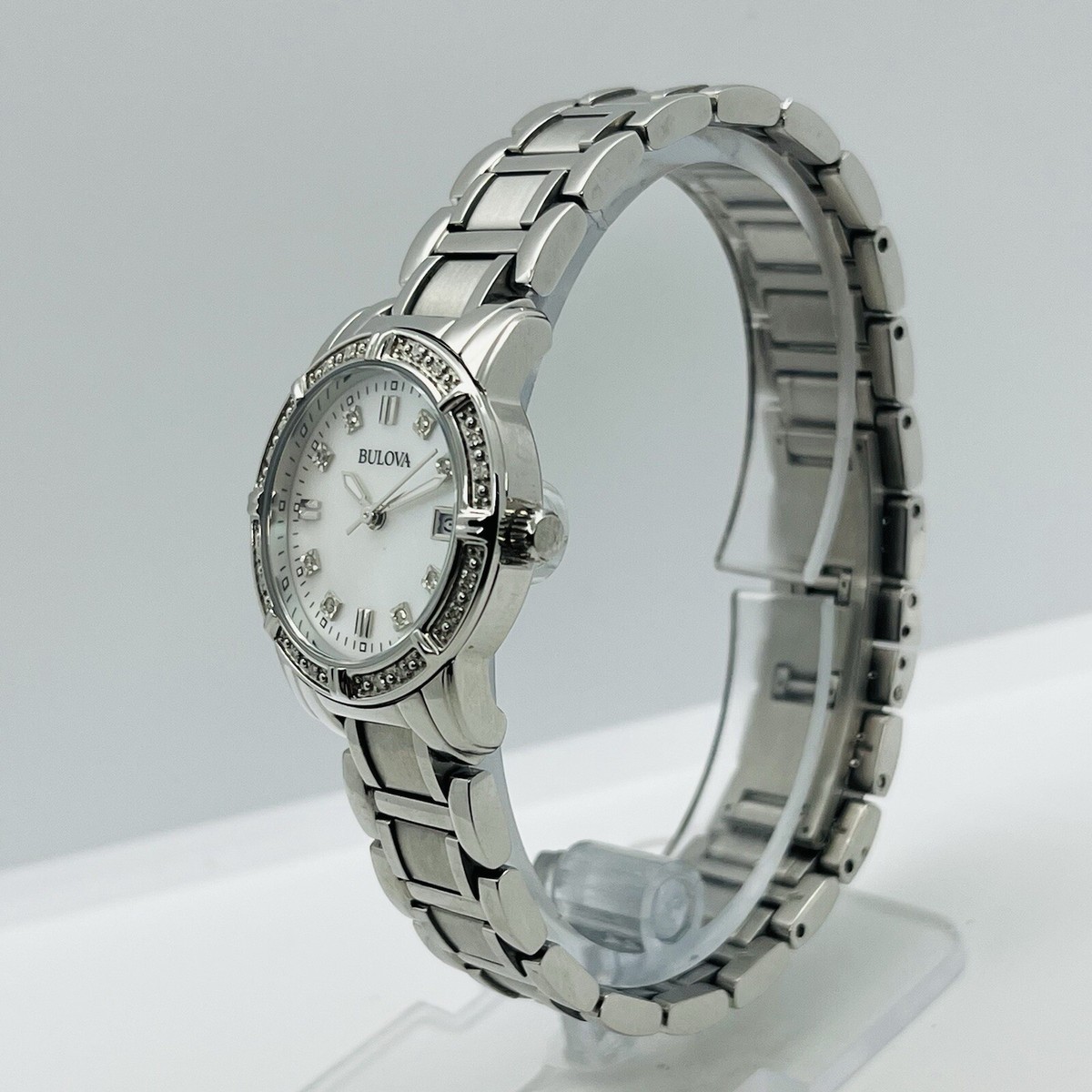 Bulova White Mother of Pearl Women\'s Watch with Diamond Accents - 96R105 Bulova Diamond White Mother of Pearl Dial Ladies Watch  main image 4