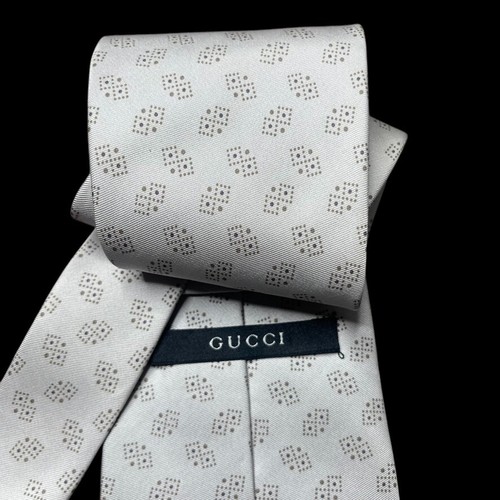 Gucci Tie Patterned Silver 100% Silk Made in Italy - 第 2/6 張圖片