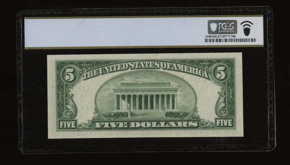 DBR 1950-A $5 FRN St. Louis Superb Gem Fr. 1962-H PCGS-B 67 PPQ Ser # H51706464A - Image 2 of 2