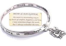 Daughter Mom Bangle Bracelet Mother Devotion Love Bond Charm Silver-tone