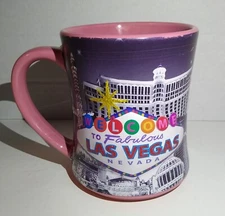 3D Relief 16 oz Las Vegas Mug Welcome To Fabulous Las Vegas Sign Pink Glitter