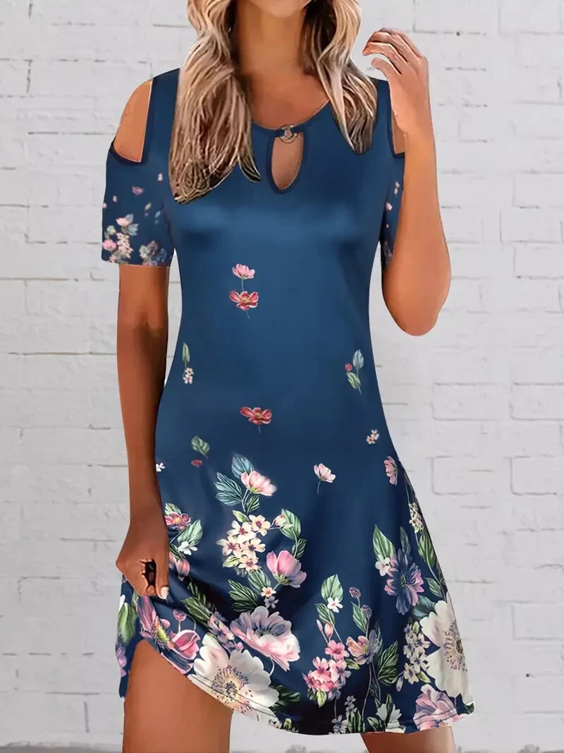 Floral print cold shoulder cheap dress