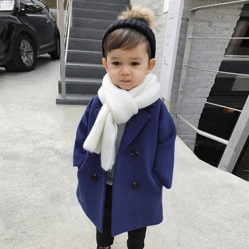 Toddler Baby Boys Girls Wool Coat Winter Warm Double Breasted Trench Coat Jacket - Picture 15 of 18