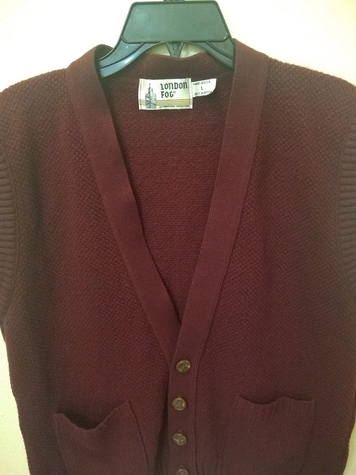 London Fog Men's Golf Vest Sweater Burgundy Pockets Size Large
