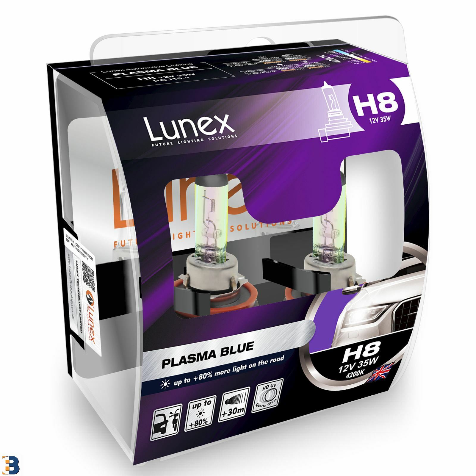 Lunex H8 Halogen Plasma Blue Headlight Car Bulbs Blue Effect 4200K Twin