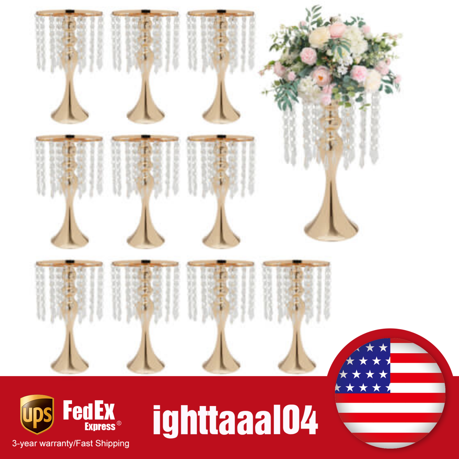 10pcs Crystal Flower Vases Gold Flower Stand for Wedding Table Centerpieces Gold
