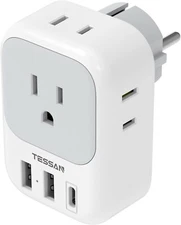 TESSAN Type E F Plug Adapter, Germany France Power Adapter 3 USB Ports (1 USB C)