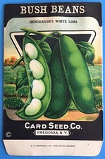 *Original BUSH BEANS Henderson's Lima CARD SEED Packet Pack 1930's Fredonia N.Y.