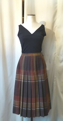 Vintage Rock EXKLUSIV MODELL Falten Plissee Wolle Kariert Tartan Brauntöne 38 