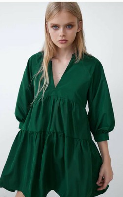 zara green smock dress