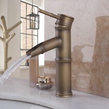 Antique Brass Bathroom Bamboo Vessel Sink Basin Faucet Hot And Cold Wate Tap
