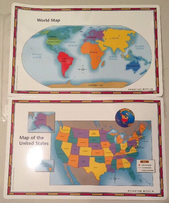 United States USA US World Desk Map PLACEMATS States Reverse Hom
