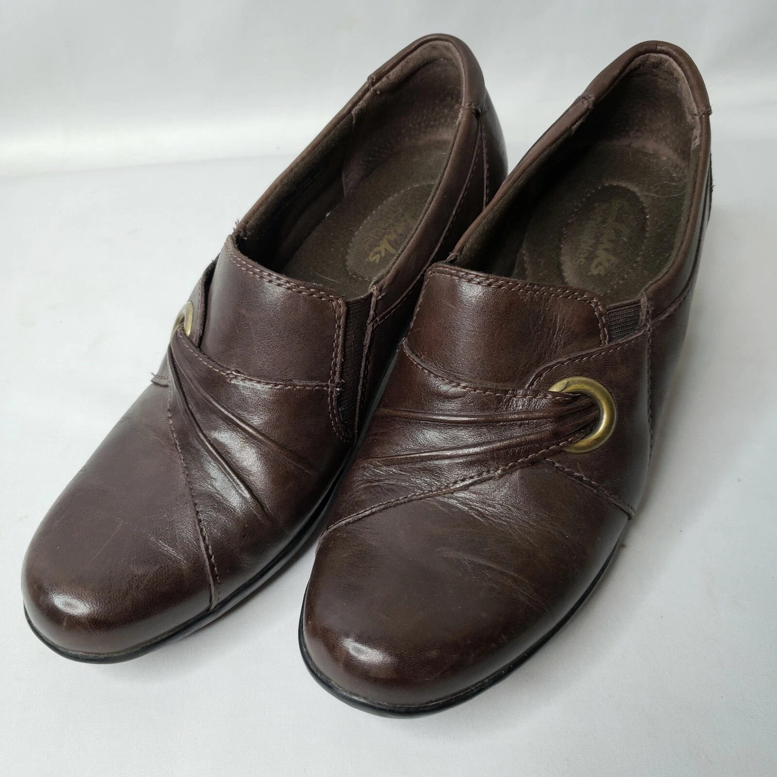 Scarpe donna Clarks pieghevoli mocassini slip on in pelle taglia 6 5 marrone Wish Trance