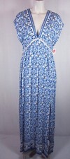 Loveriche Floral Blue White Maxi Dress Women's M Medium V-Neck Side Slit