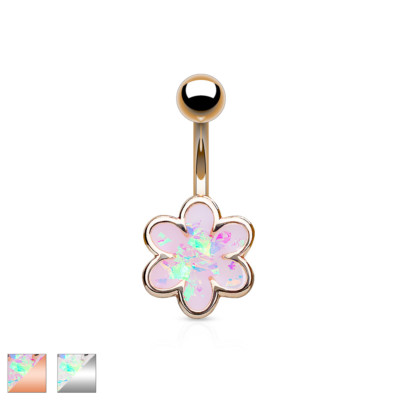 Anello Ombelico In Acciaio Chirurgico Con Rosa E Fiore In Acrilico E Zirconi - GBJUK 14g - Foto 3
