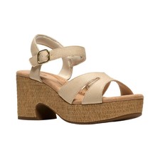 Women's Clarks Nerisa Twist Round Toe Wedge Sandals Natural Canvas