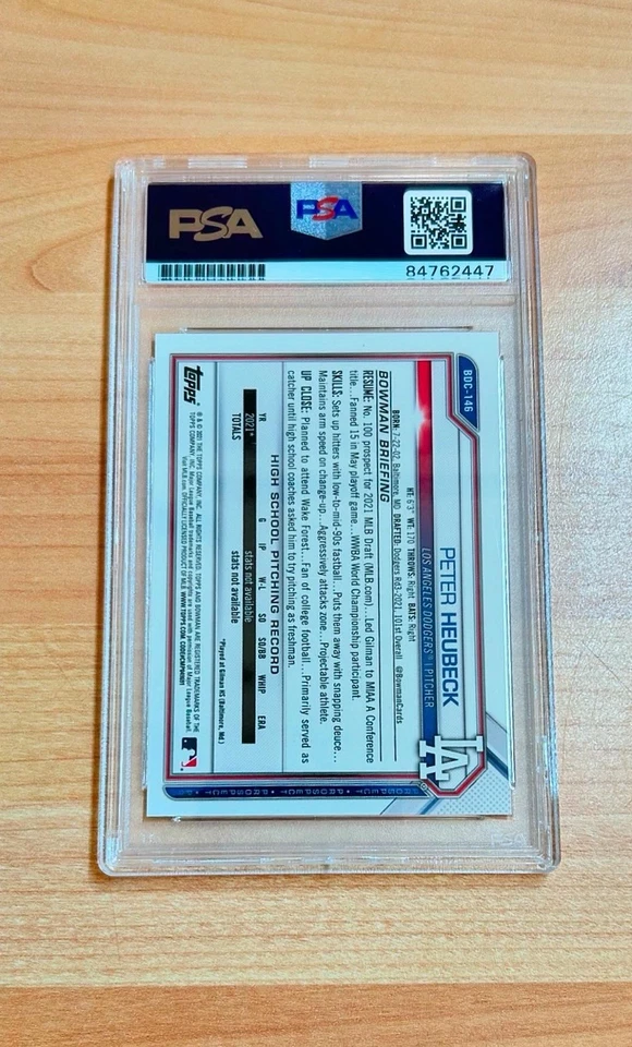 2021 Bowman Draft Chrome Sapphire Peter Heubeck Orange /25 On card AUTO PSA 10 - Image 2 of 2