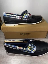 Men's Navy Plaid Sperry Top-Sider Leeward Boat Shoe NEW. Sz 14