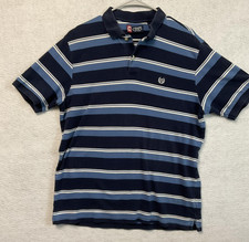 Chaps Polo Shirt Mens Large Navy Blue Striped Cotton Embroidered Crest Logo