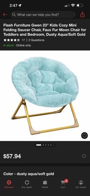 Flash Furniture Gwen 23'' KidsCozy Mini Folding Saucer Chair, Dusty Aqua/SoftGold