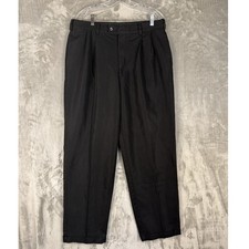Arrow Mens Black Pleated Dress Pants 34x32 Flat Front Business Casual