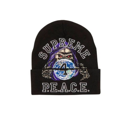 Bonnet noir brodé Supreme Peace NEUF