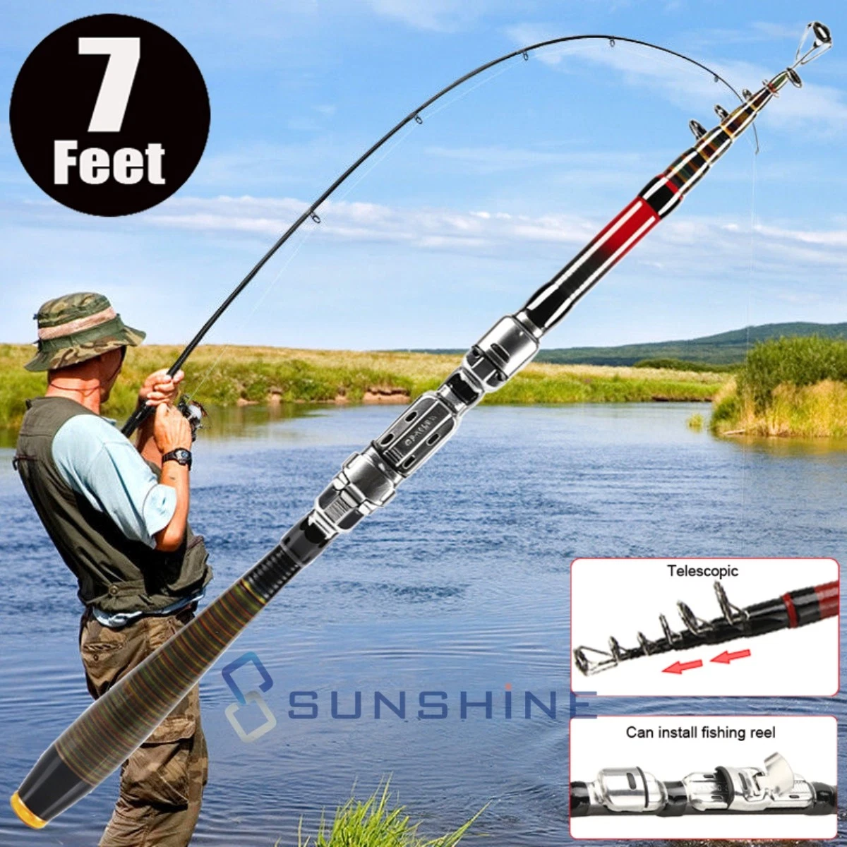 Professional Carbon Fiber Telescopic Fishing Rod Travel Spinning Rod Pole 2.1m