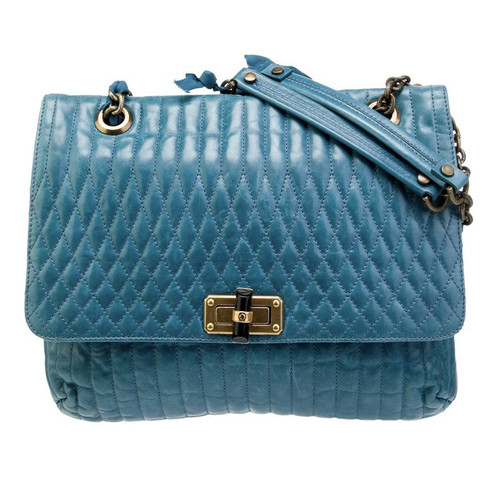 LANVIN Blue Bag NWT Happy Medium Quilted Leather Shoulder Handbag Paris Cerulean