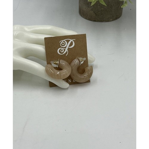 Plunder Marbled Light Brown Tan Acrylic Chunky Hoops Earrings 1 " (new) - Picture 3 of 5