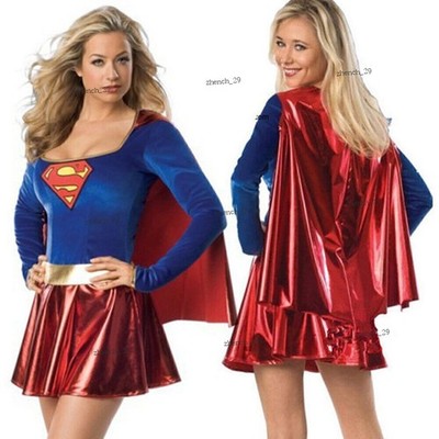 Erwachsene Superwoman Supergirl Super Hero Karneval Fancy Dress Up Party Kostüm
