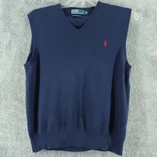 Polo Ralph Lauren Sweater Mens XL Navy Pima Cotton Vest Pullover V-Neck Pony Y2K