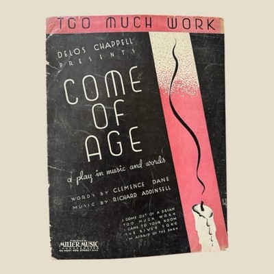 Too Much Work Sheet Music 1934 Come of Age Clemence Dane Richard Addinsell