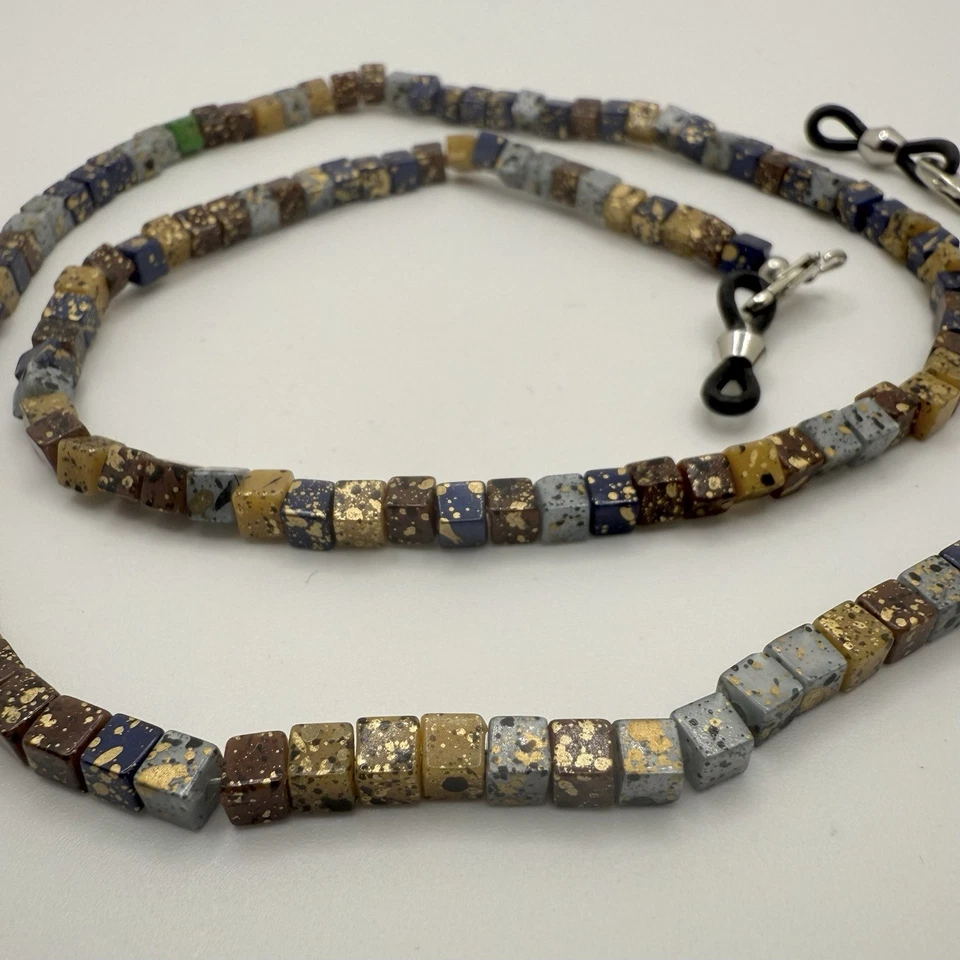 "Soporte de cadena para gafas con cuentas marrón azul moteado 26""" Foto 2 de 4