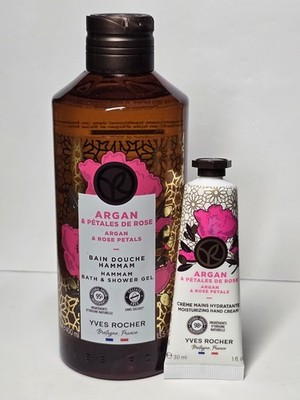 Yves Rocher Argan Rose Petals Bath/Shower Gel 13.5 fl oz & Hand Cream COMBO