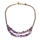 Vtg. Rhinestone Purple Amethyst Crystal Costume Jewelry Necklace Art Deco - 01