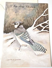 Vintage Christmas Card Bird by Snowy Branches Blue Jay