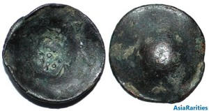 (33681) Samarqand Soghd, AE scyphate coin, Horse-head type, Antiochus imitation.