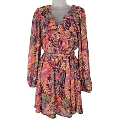 Baltic Born Dress M Newark Floral Mini Purple Multicolor Lined Retro Party Boho