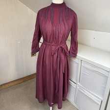 Doen Dress Size S Red & Blue Checked Cotton Voile Midi Belted High Neck Ranger