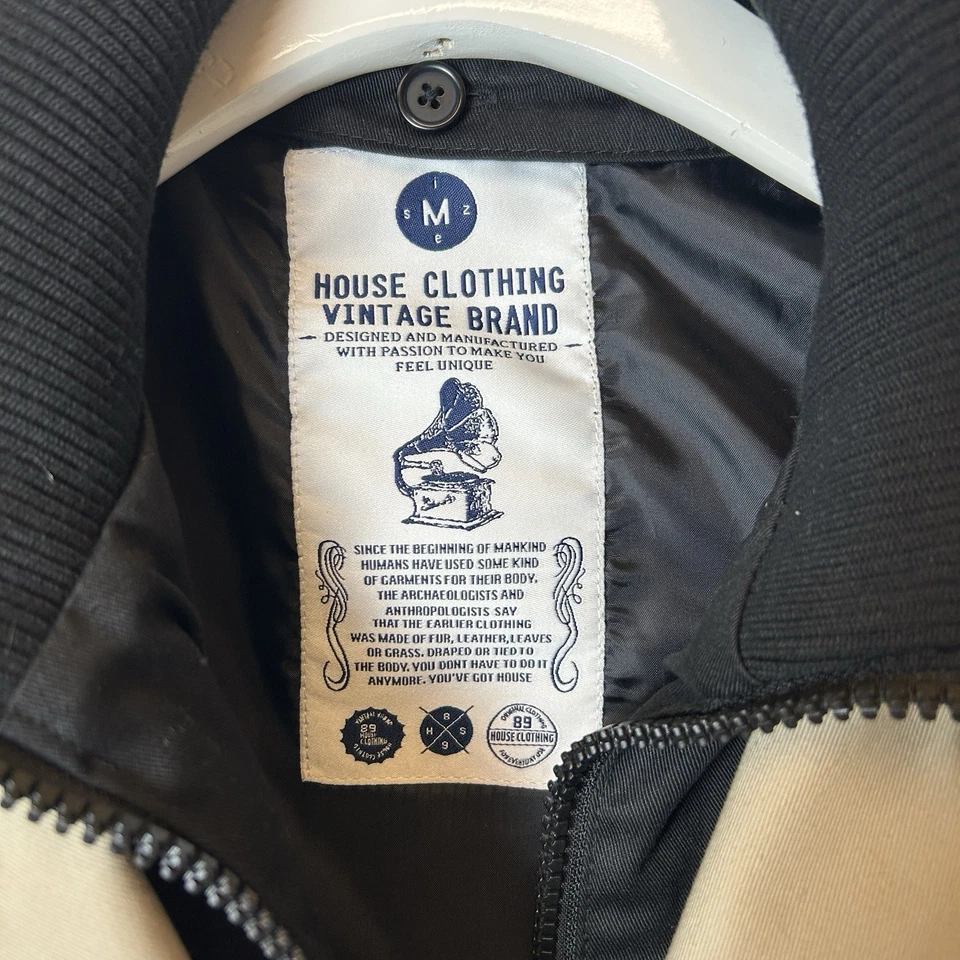 House Clothing Vintage Brand Pea Coat Mens Medium Tan Khaki Buttons Collar - Image 3 of 4