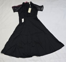 Liquorish Women Black A-line Lace Detail Midi Dress Size UK 10
