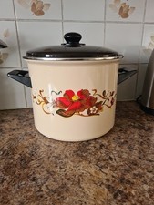 Vintage 1980s Flower Design Crem Large Cooking Saucepan with Lid 26cm W x 20 H