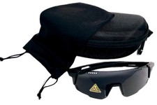 Sports Shield Sunglasses With Black Flexible Frame And Black Lenses.