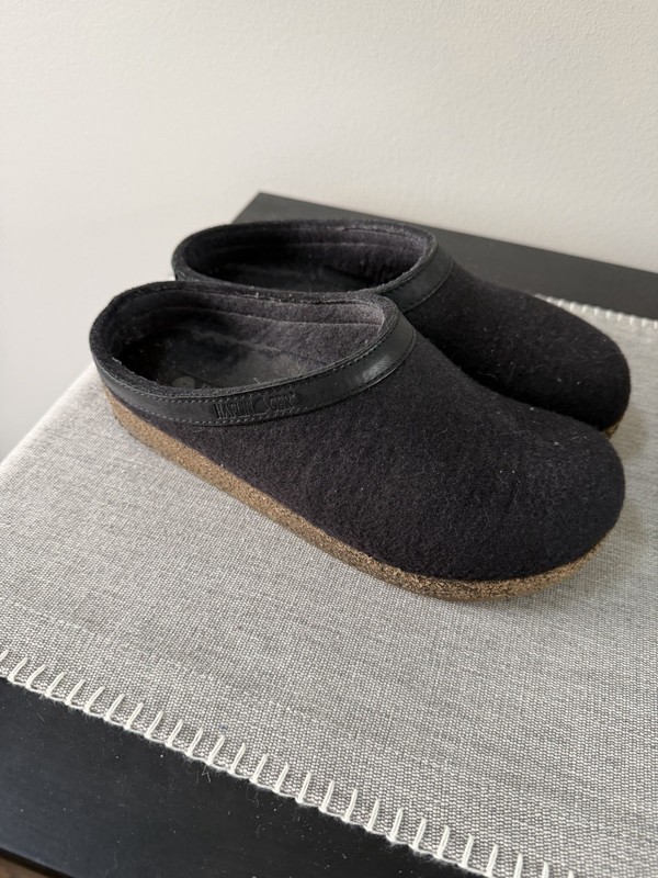 Haflinger Size 38 Black Clog Slippers with Cork Sole