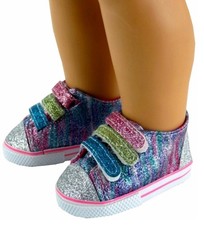 Zapatillas deportivas Rainbow Glitter sin corbata para muñeca talla American Girl de 18"