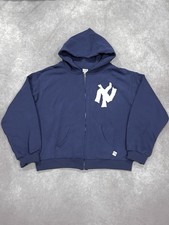 Navy and white Akimbo Club blue NY yankees cotton zip hoodie