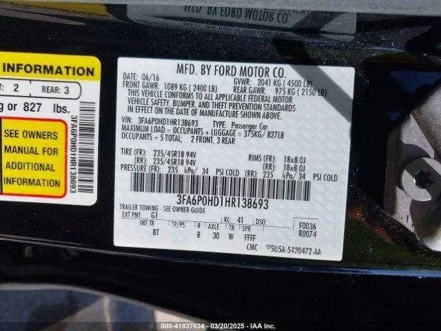 2017 Ford Fusion Driver Front Seat Bucket Black Leather SE Electric Used - Imagem 4 de 4