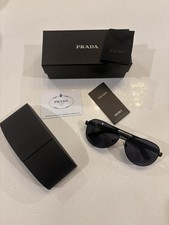 PRADA Men's Aviator Sunglasses Black Metal Frame Gray Plastic Lenses Logo