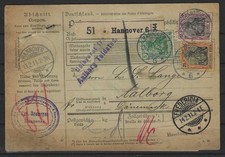 I720) Deutsches Reich Paketkarte n. D&auml;nemark Marken gepr&uuml;ft J&auml;schke-Lantelme BPP