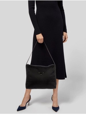 PRADA Triangle with logo Big Square Block Satin Crossover Tote Bag 